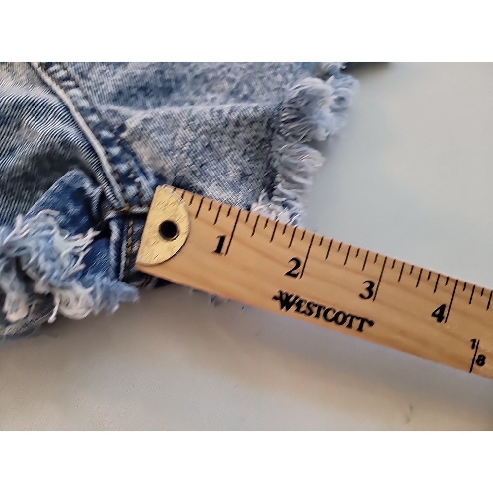 Smiley Face Denim Shorts Womens L Distressed Cut Off Festival Summer - Picture 10 of 13